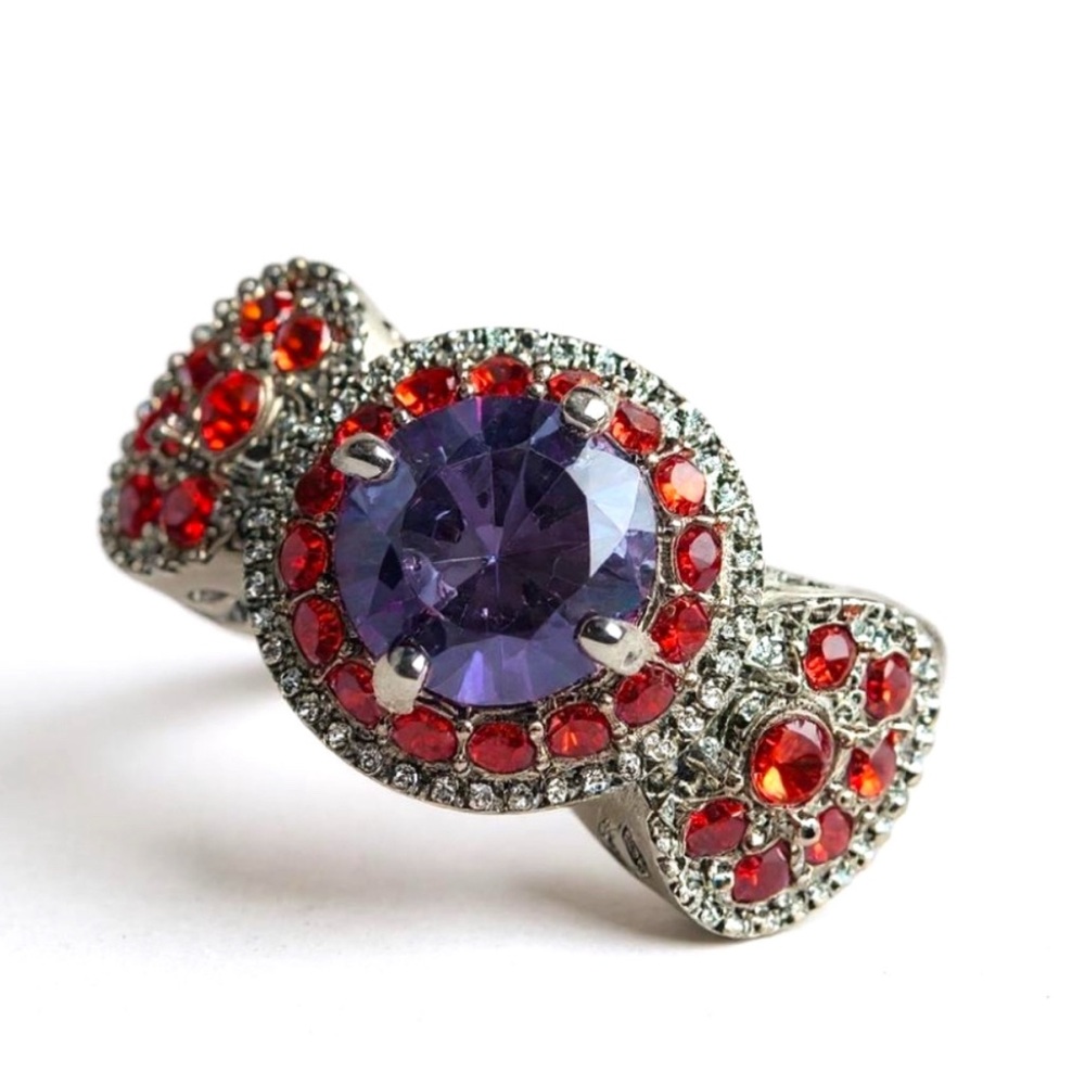 Vintage Purple and Red Gemstone Fashion Ring‎ - Picture 5 of 10